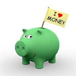Piggy bank with I love money sign-image